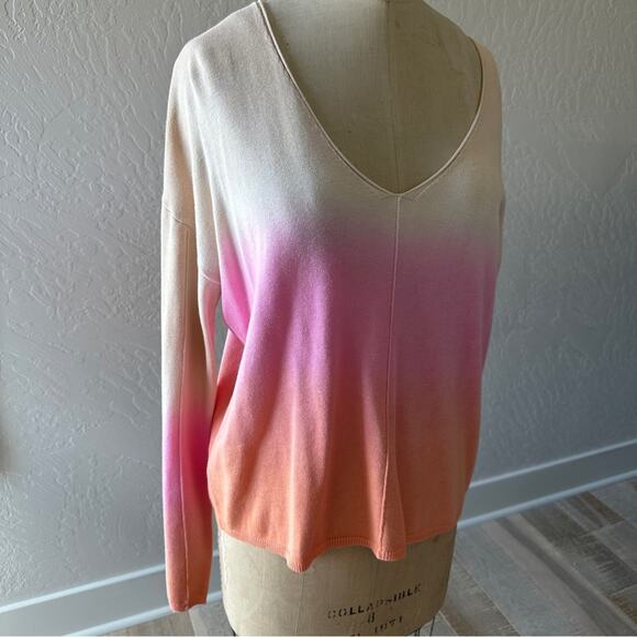 SANCTUARY | Women’s Horizon Sweater Pink Sherbet Ombre Cotton Blend V-Neck Small - Picture 3 of 12